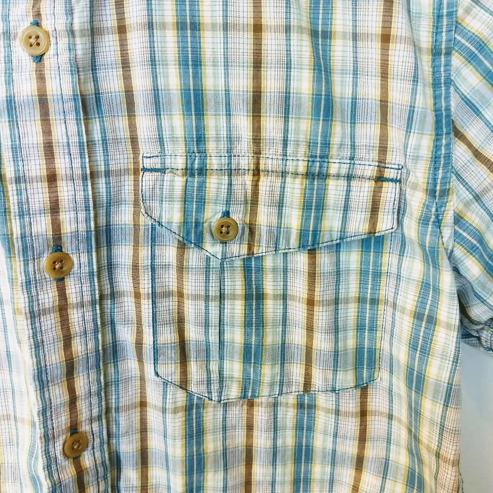 Boy's Old Navy Striped Button Up Shirt Medium - Blue Brown Stripes - Size Medium